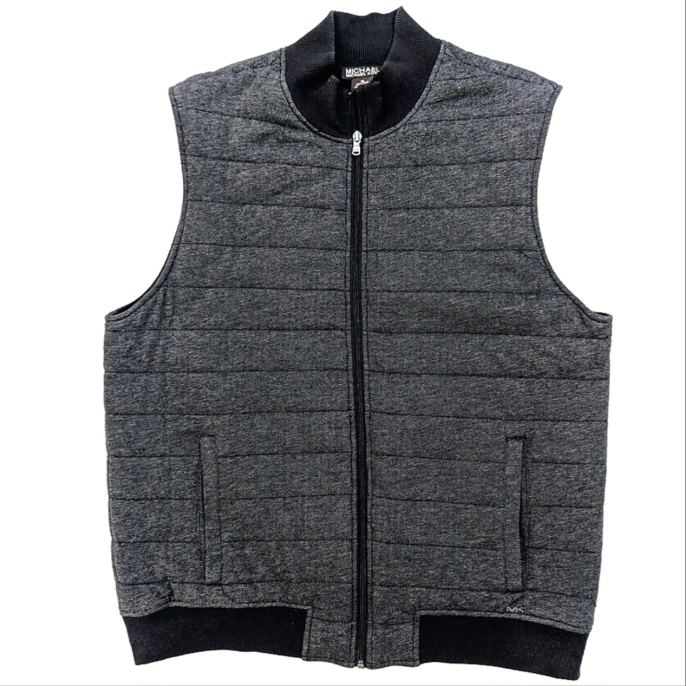 Michael Kors Men's Quilted Herringbone Vest XL Gray Zip Front Cotton Casual